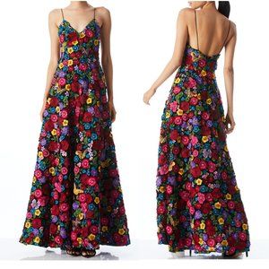 Alice + Olivia Domenica Embellished Ball Gown Maxi Dress Black Colorful Floral 2